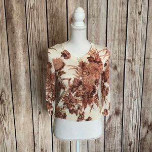 Talbots Floral Button Down Cardigan Sweater Small